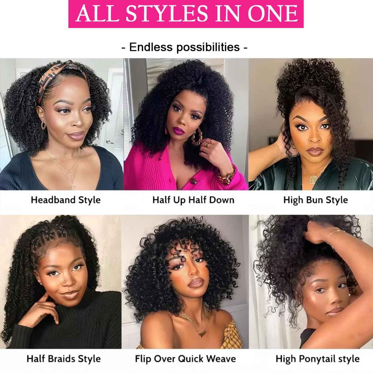 Half Wig Human Hair 200 Density 20 Inch3 In 1 Seamless Flip Over Glueless Wigs Human Hair with Drawstring Beginner Friendly Jerry Curly Half Wig Headband Wig Human Hair for Women Invisible Hairline