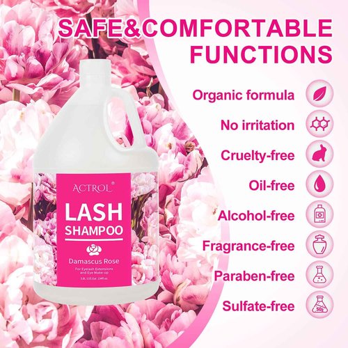 ACTROL Eyelash Extension Cleanser Gallon Rose 3.8L Natural Lash Extension Shampoo Professional Eyelid Foaming Cleanser Paraben & Sulfate Free Non-lrritating with Salon and Home Care