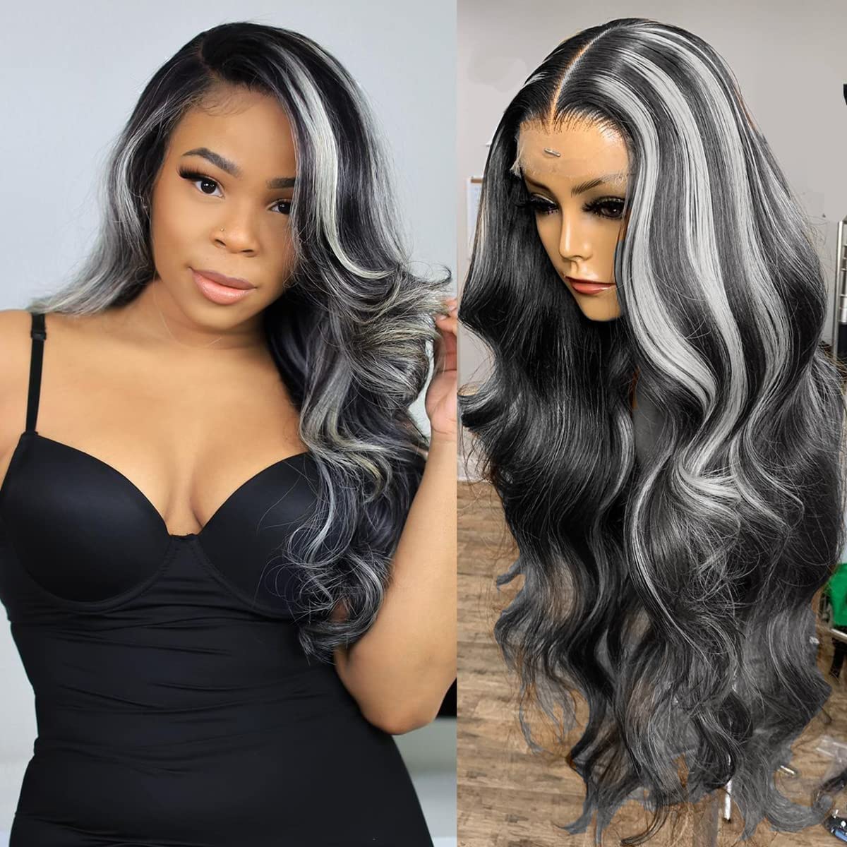 Habiliana Bundles Human Hair 16 18 20 Inch Body Wave P4/GREY Human Hair Bundles 11A Unprocessed Brazilian Virgin Quick Weave Hair Extensions for Black Women