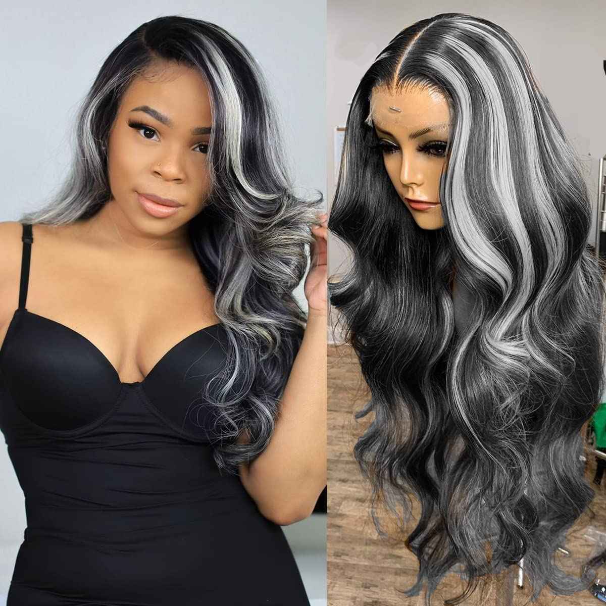 Habiliana Bundles Human Hair 26 28 30 Inch Body Wave P1B/GREY Human Hair Bundles 11A Unprocessed Brazilian Virgin Quick Weave Hair Extensions for Black Women