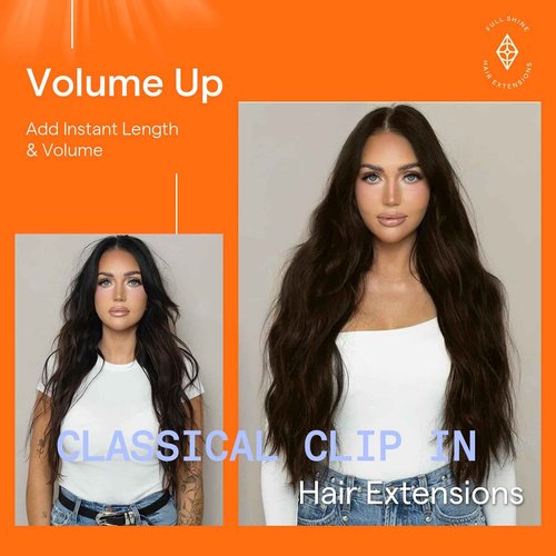 Full Shine Clip in Hair Extensions Real Human Hair Clip in Extensions Dark Brown Hair Extensions Clip ins Brunette Hair Triple Weft 7 Pcs 18 Inch 120 G