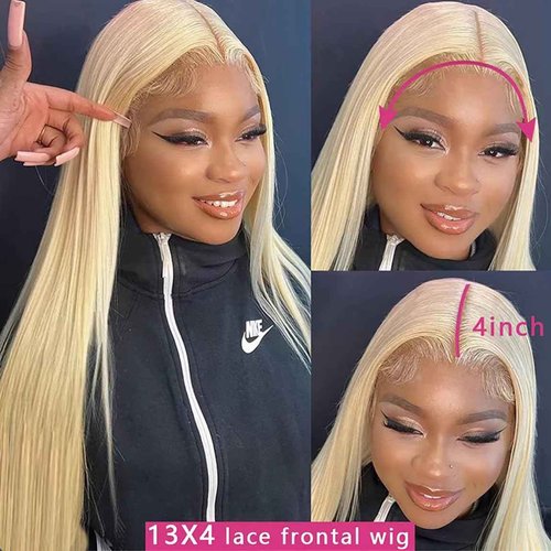 Amecire 613 Lace Front Wig Human Hair 13x4 Transparent Blonde Lace Frontal Wigs 180% Density Straight Blonde Lace Front Wig Pre Plucked Glueless Wigs With Baby Hair (26 Inch)