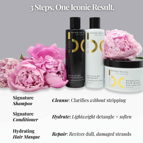 BE CHIC Bundle: Signature Shampoo + Signature Conditioner + Hydrating Hair Masque – 8 oz Bottle of Each – Plant-Based, Plant-Based, Color-Safe Hair Care Set