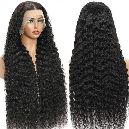 VANTELUVE Deep Wave Lace Front Wigs Human Hair Pre Plucked 200% Density 13x4 Deep Curly Frontal Wigs with Baby Hair for Black Women Natural Color 24inch
