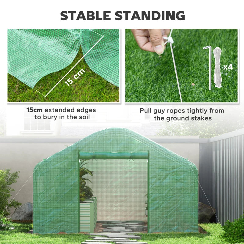 Green Tunnel Greenhouse Hoop House with Galvanized Steel Frame & Large Windows