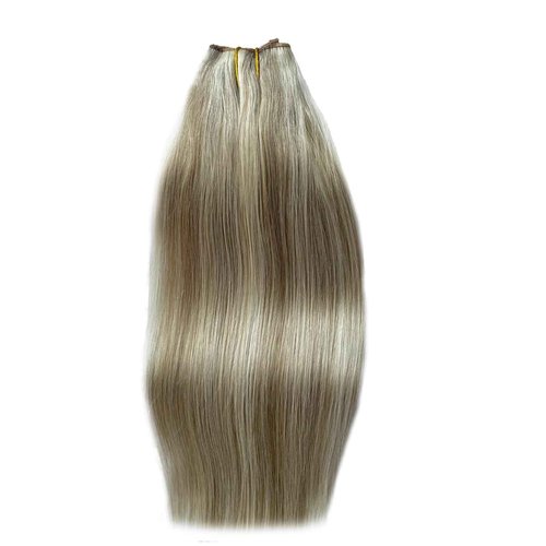 Wire Hair Extensions Real Human Hair, 22 inch 100g Ash Brown Highlighted Golden Blonde Fish Line Hair Extensions Real Human Hair Straight Balayage Invisible Wire Hair