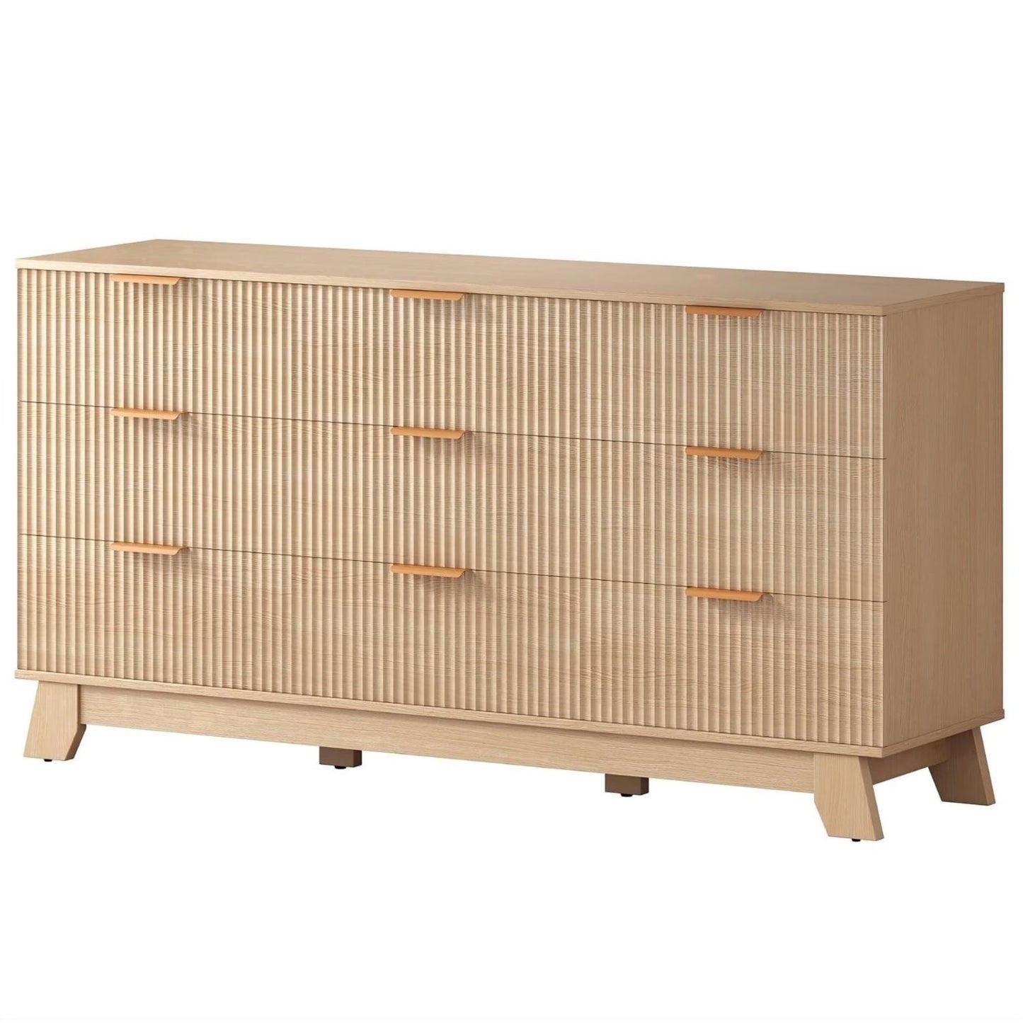 Modern 9-Drawer Wood Dresser with Fluted Panel Design
