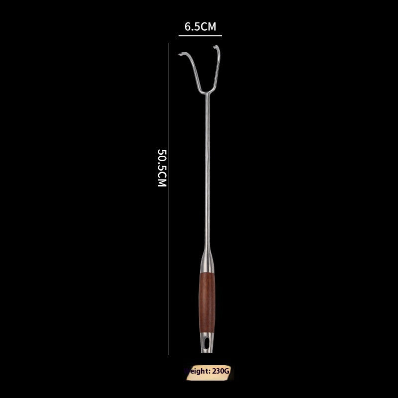 Stainless Steel Meat Hook with Wooden Handle - Kitchen & Food Prep Tool