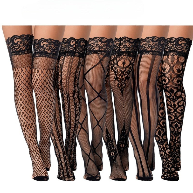 Plus Size Fishnet Stockings Mesh Tights - Non Slip Lace Thigh-Highs for Women