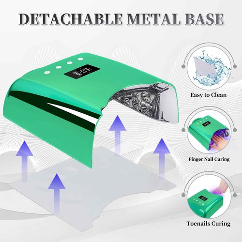 BOMOQING UV Nail Lamp, 78W Cordless LED Nail Dryer for Gel Polish with 4 Timer Settings & LCD Display, Fast Nail Light Curing Lamp for Salon (Green)