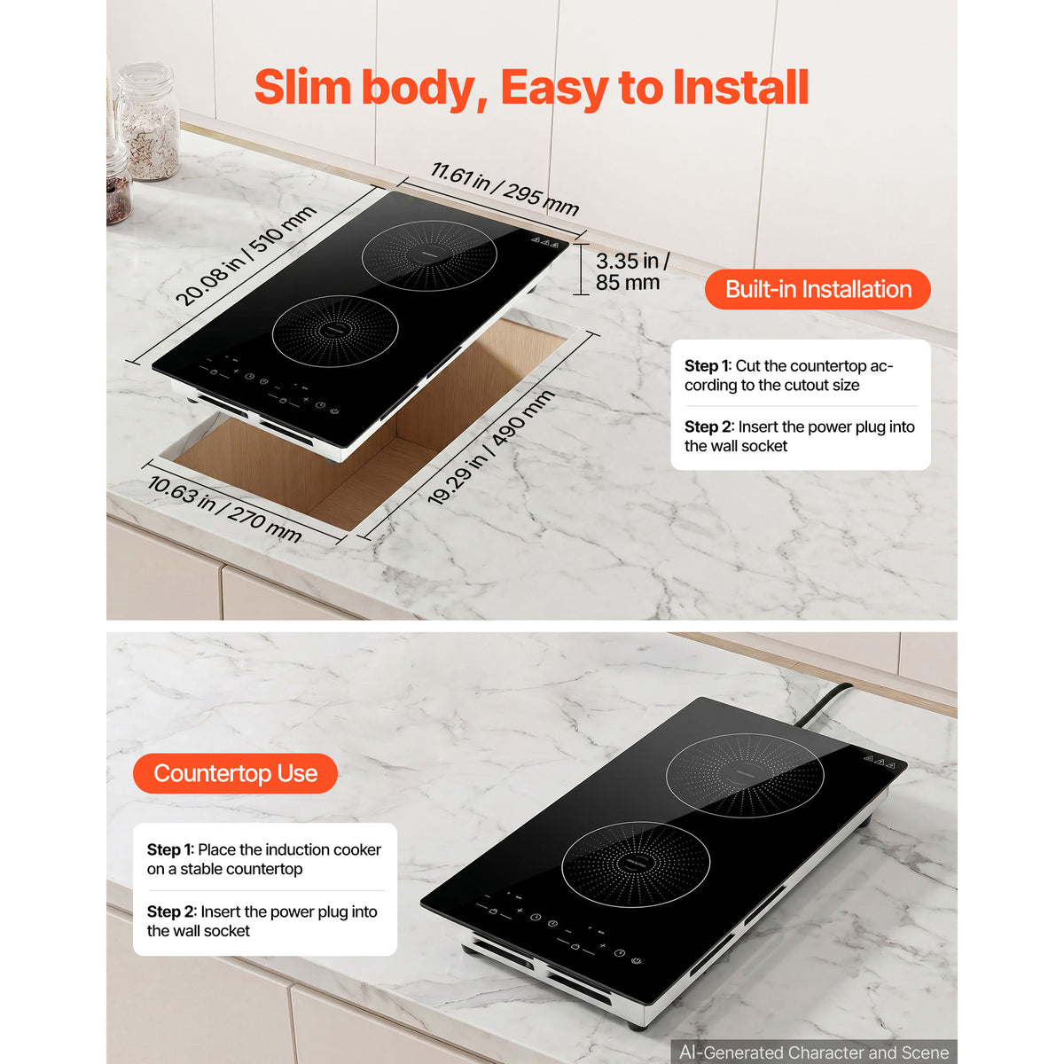 12-Inch 2 Burner Induction Cooktop with LED Touch Screen & Child Lock