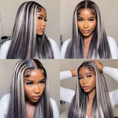 Habiliana Bundles Human Hair 20 22 24 Inch Straight P1B/GREY Human Hair Bundles 11A Unprocessed Brazilian Virgin Quick Weave Hair Extensions for Black Women