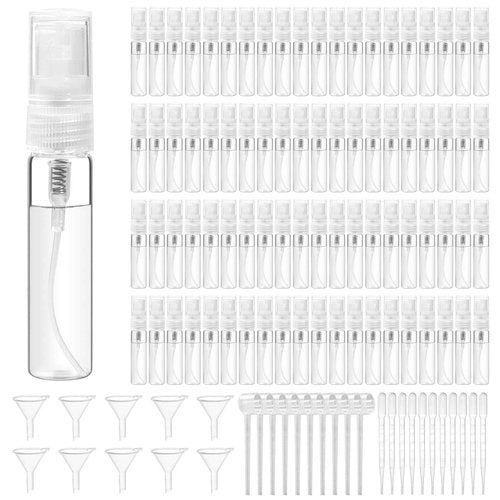 TANEMUDO 320 Pcs Mini Spray Bottles with 10 Perfume Dispensers, 10 Droppers, and 10 Funnels, Clear Refillable Glass Perfume Atomizer for Travel, Fragrance, Scent Samples, and Pocket Dispensers (5ml)