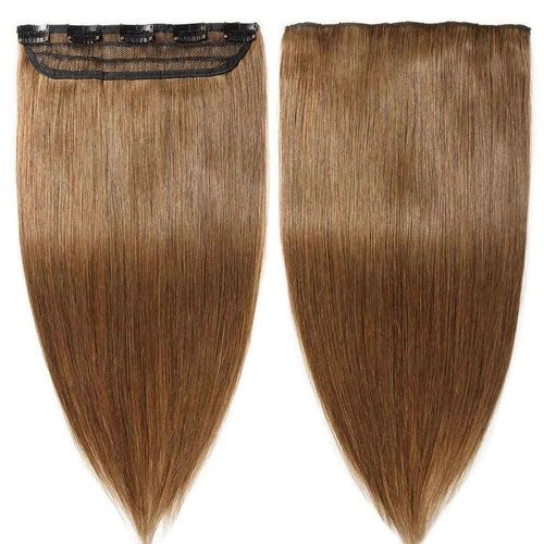 S-noilite Clip in Human Hair Extensions - Real Human Hair One Piece/5 Clips, 3/4 Full Head - Thicker, Straight, Soft 22"-100g, #06 Light Brown