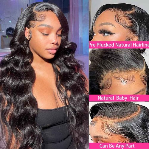 GOMOST Body Wave Lace Front Wigs Human Hair 13x4 HD Transparent Lace Front Wigs Human Hair Pre Plucked with Baby Hair 180% Density Glueless Wigs Human Hair for Women Natural Black 26Inch,1.0 Count