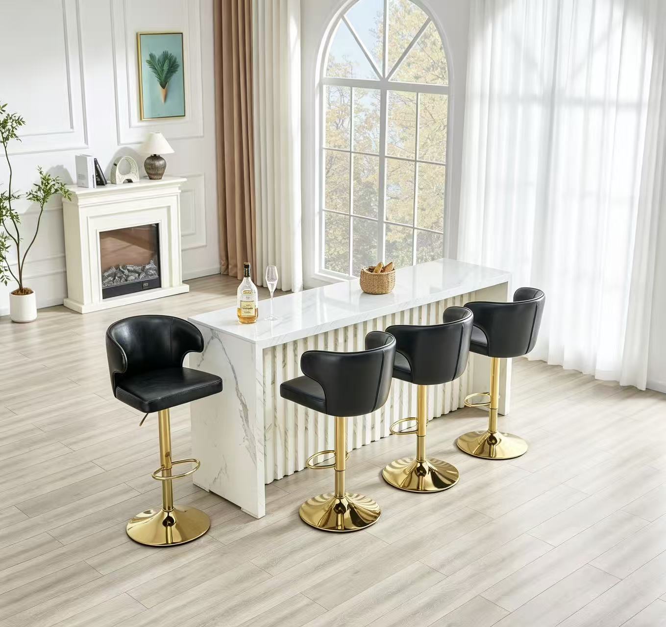 Modern Rotating Adjustable Bar Chair, PU Leather Belt Backrest Swivel