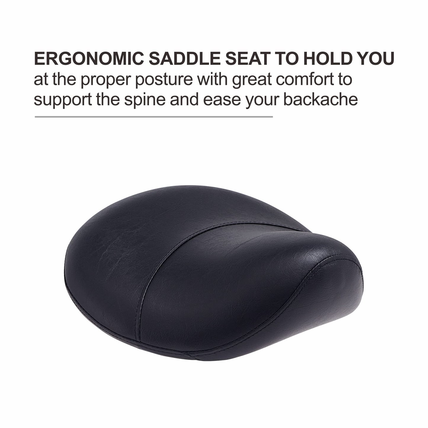 Grace&Grace Professional Saddle Stool with Wheels, Hydraulic Ergonomic Saddle Chair with Heavy Duty Metal Base for Clinic Dentist Spa Massage Salons Studio (Black)