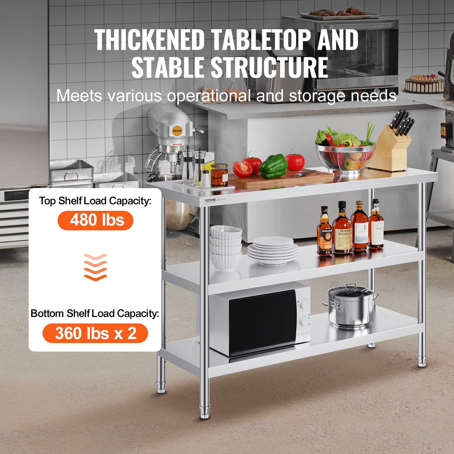 Heavy Duty Stainless Steel Food Prep Table - 18x48x34 Inch