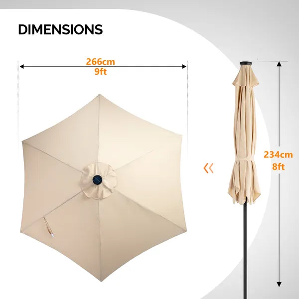 9ft Solar Patio Umbrella with LED Lights - Waterproof Beige