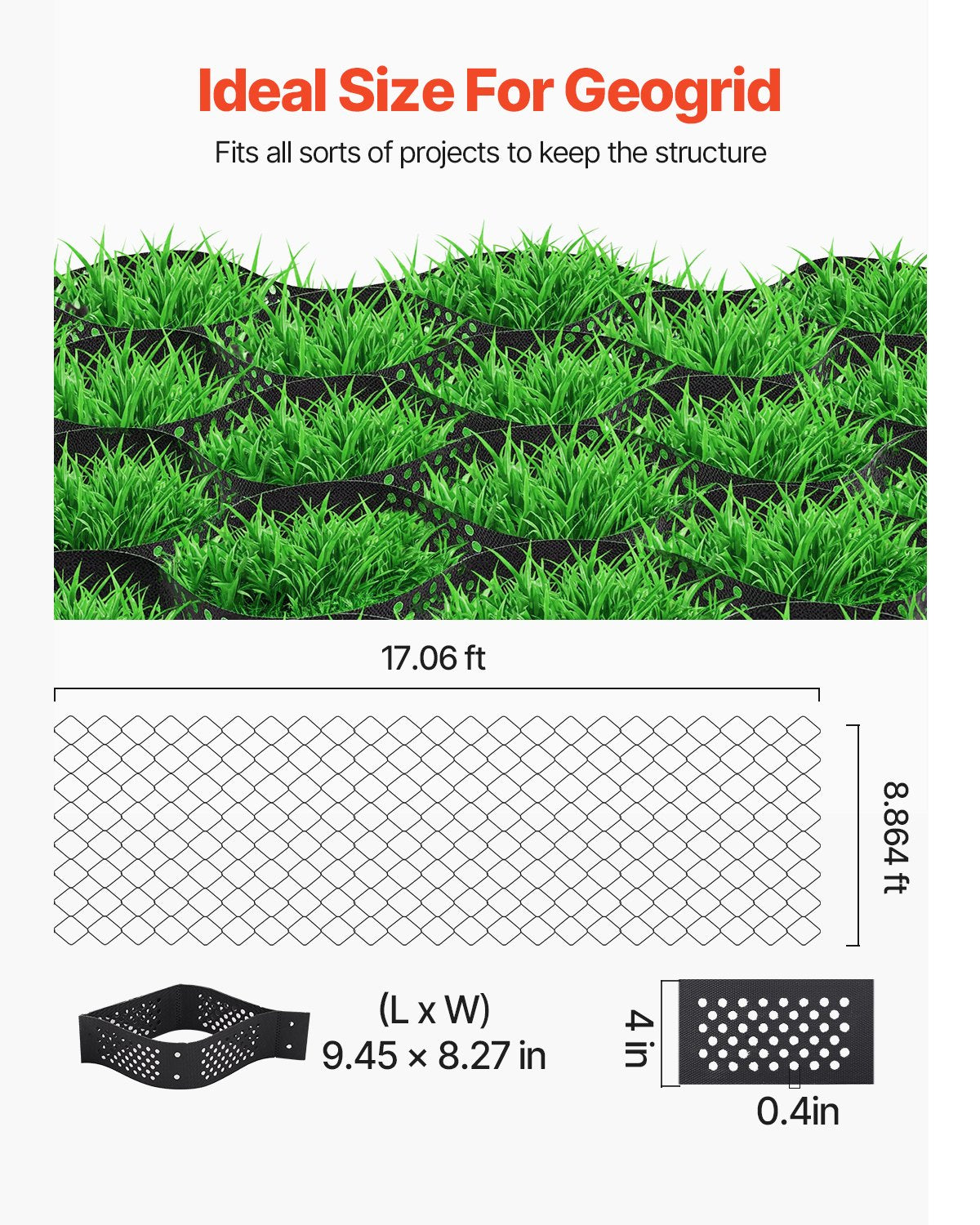 Ground Grid 4-Inch Depth Geocell Grid for Gravel Driveways & Slopes - Black