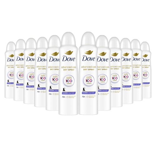 Dove Advanced Care Invisible Dry Spray Antiperspirant Deodorant No White Marks on 100 Colors Sheer Fresh 48-Hour Sweat and Odor Protecting Deodorant for Women 3.8 oz, Pack of 12