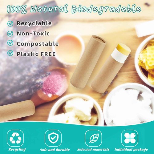 DMuuuDM 50 Pcs 0.3 oz Paperboard Lip Balm Tube,Empty Kraft Paper Chapstick Tube Holder,Push-Up Style Biodegradable Solid Perfume Lip Gloss Container for Lip Balm,Natural Compostable Container - Brown