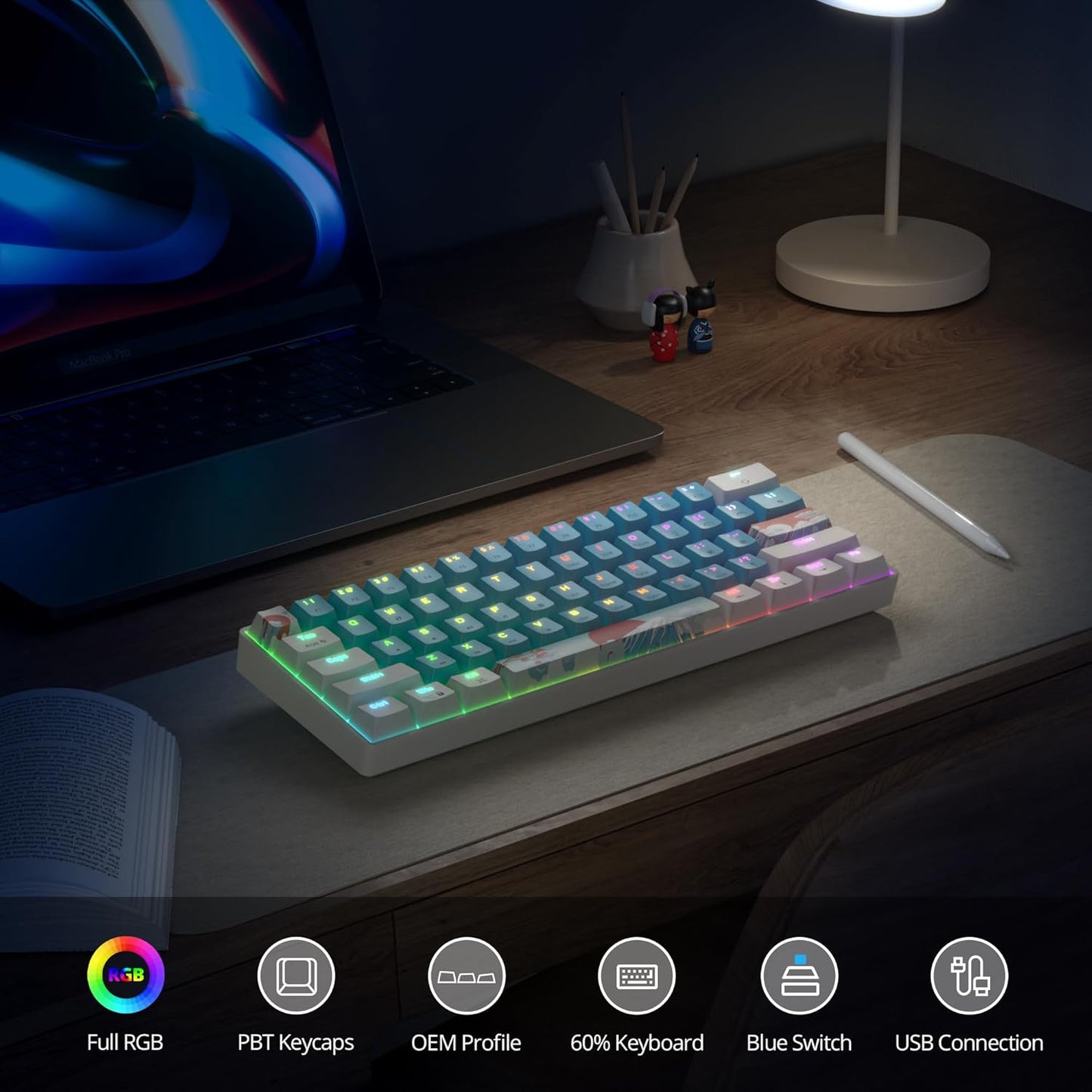 60 Percent Gaming Keyboard Portable 61 Keys Mechanical Keyboard Compact Wired Keyboard RGB Backlit for PC Laptop Gamer(61 Blue/Blue Switch)