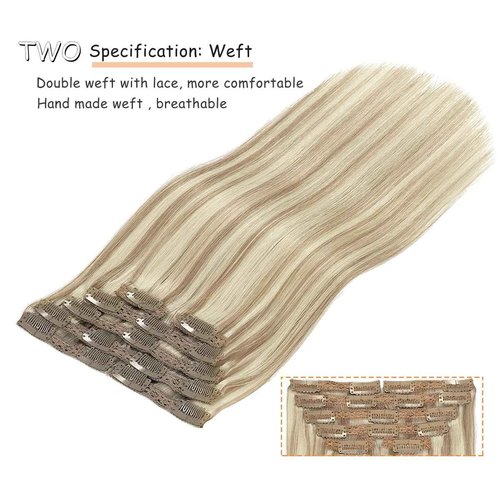 Caliee Clip in Hair Extensions Human Hair for Women Long Soft Silky Double Weft Lace Clip ins P10-613 Highlight Golden Brown and Bleach Blonde 7PCS 20 Inch 120G Real Hair Clip in Hair Extensions