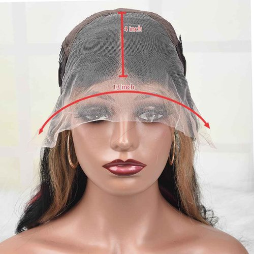 abgese Black Red Blonde Highlights Wig Human Hair 13x4 Body Wave Lace Front Wigs Human Hair 180% Density Ombre Blonde Red Highlight Glueless Colored Body Wave Wig Pre Plucked for Women 18 Inch