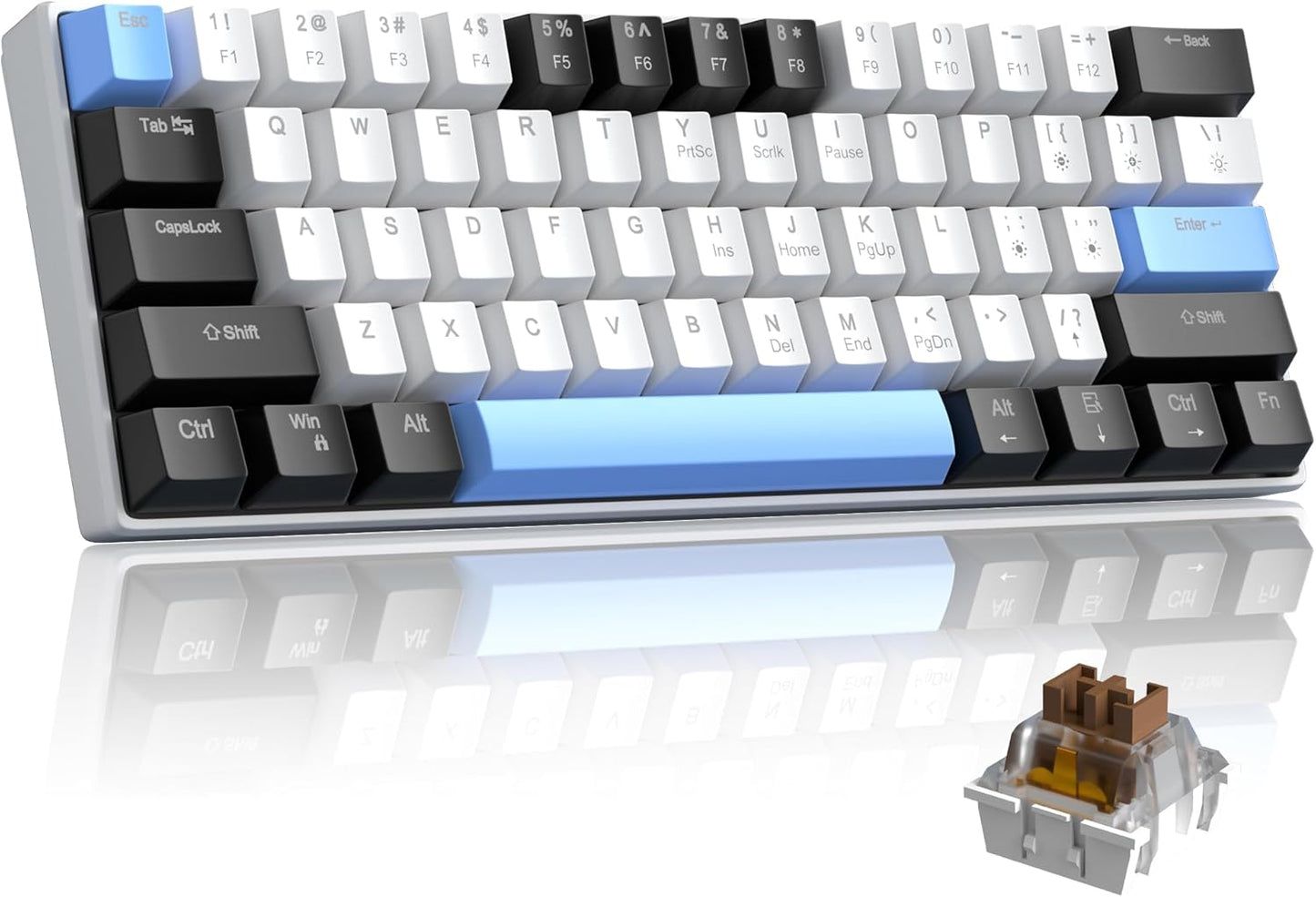 60% Mechanical Gaming Keyboard, White Gaming Keyboard with Red Switches, Detachable Type-C Cable Mini Keyboard with Blue LED Light for/PC/Laptop