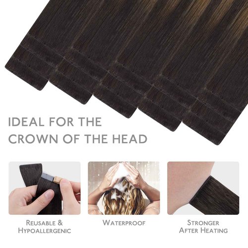WENNALIFE Invisi Edge Tape in Hair Extensions Human Hair, 14 Inch 50g 20pcs Balayage Dark Brown Mixed Chestnut Brown Invisible Luxury Remy Hair Extensions Natural Seamless Injected Tape Ins Straight