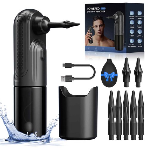 Raccomb Ear Wax Removal Tool, Ear Cleaner Earwax Removal, 4 Pressure Modes Rechargeable Ear Flush, Ear Irrigation Kit, Electric Ear Wax Remover with 10+2 Ear Tips