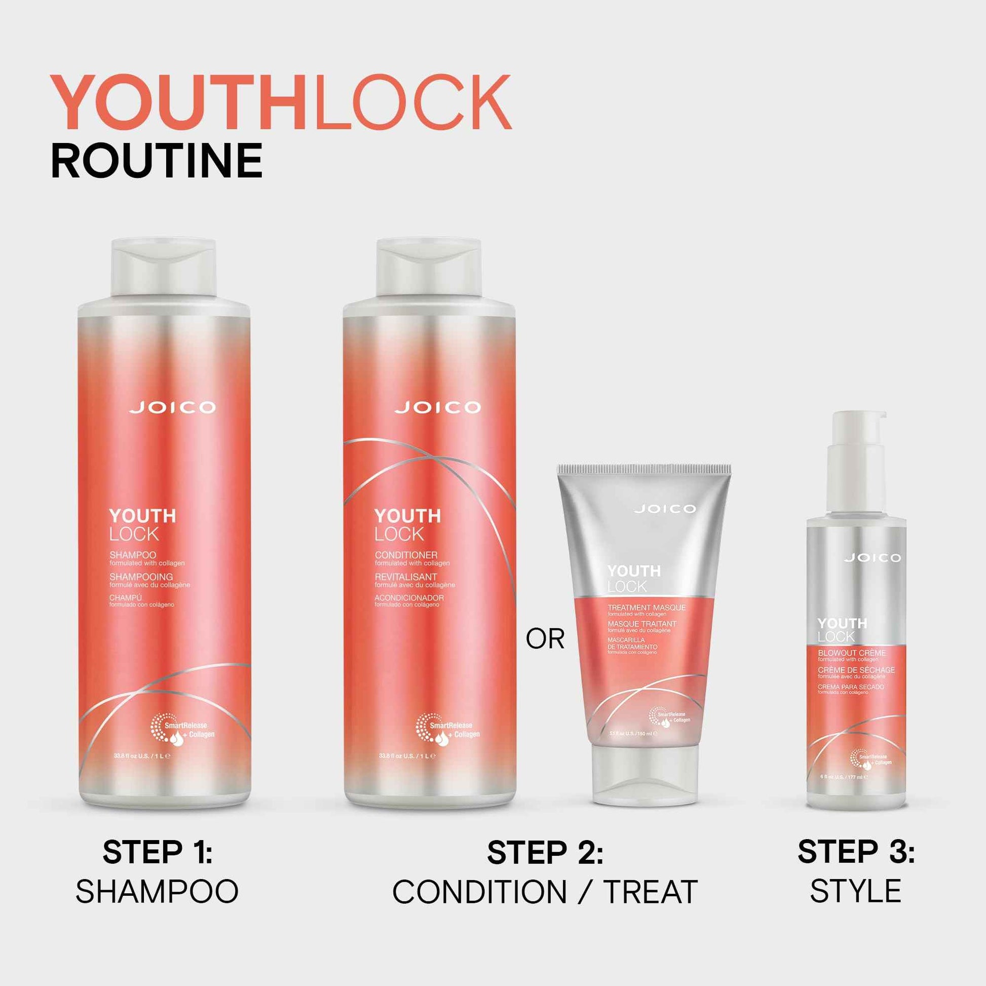 Joico YouthLock Shampoo and Conditioner Formulated With Collagen | Youthful Body & Bounce | Reduce Breakage & Frizz | Soften & Detangle Hair | Boost Shine | Sulfate Free | With Arginine