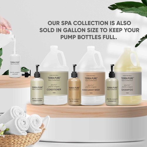 Terra Pure Spa Collection | Wall-Mounted No-Drill Hotel Amenities Dispenser | 10.14oz Bottles | Tamper-Proof Locking Bracket | 1 Bracket with Shampoo, Conditioner, and Body Wash