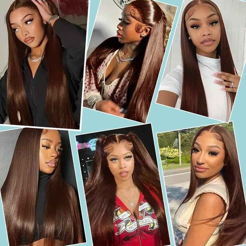 FTQZKEY 28 Inch 7x5 Brown HD Lace Closure Wigs Human Hair 220 Density Wear and Go Glueless Wigs Human Hair Pre Plucked Pre Cut with Bleached Knots Brown Straight Hair for Beginners