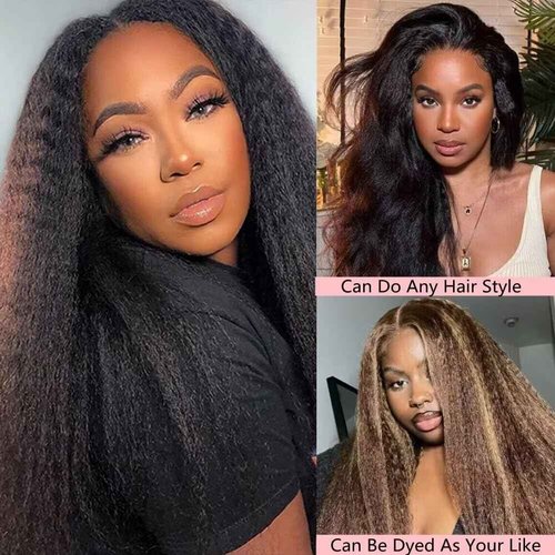 V Part Wig Human Hair Kinky Straight 180% Density Upgrade U Part Human Hair Wig For Women No Leave Out No Glue Beginner Friendly Full Head Clip In Half Wigs Yaki V Shape Wigs 20 Inch Natural Color