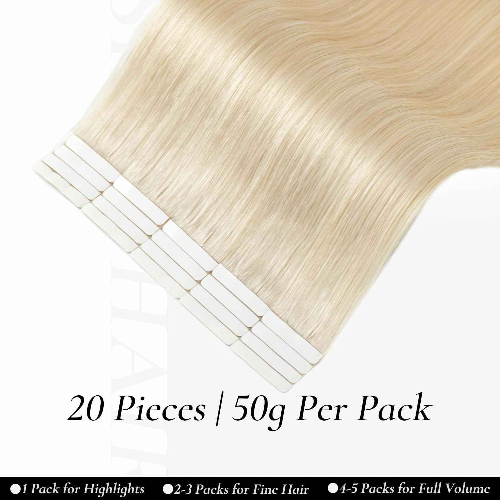 Hyssiet Tape in Hair Extensions Human Hair, 20pcs 50g 22 Inch Platinum Blonde human hair Tape in Extensions,Invisible Straight Tape in Hair Extensions for Womwn,Remy Thick Real Human Hair Extensions