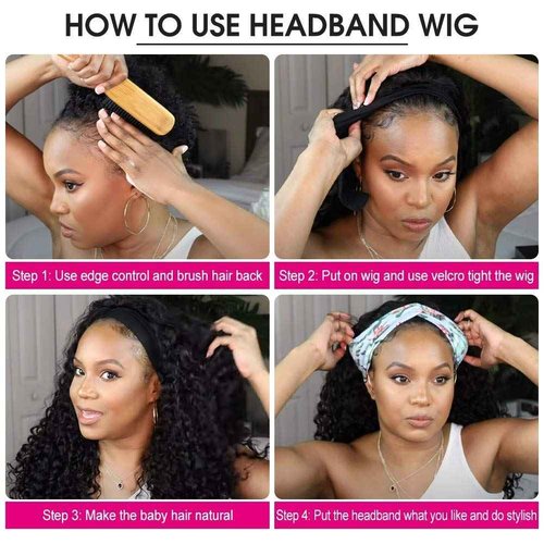 Eooma Curly Headband Wig Human Hair Glueless Wigs for Black Women 22 inch Briazilian Scarf Wig No Gel Remy Curly None Lace Front Wigs Human Hair