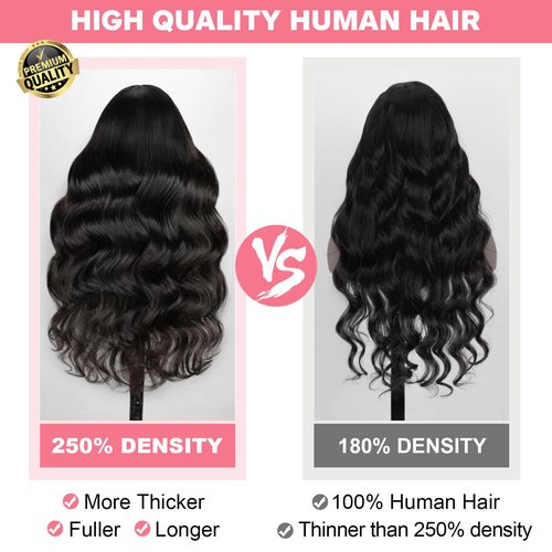 13X6 Body Wave Lace Front Wigs Human Hair 12A 250% Density Lace Frontal Wigs HD Glueless Wigs Human Hair pre Plucked with Baby Hair Natural Color 22 Inch