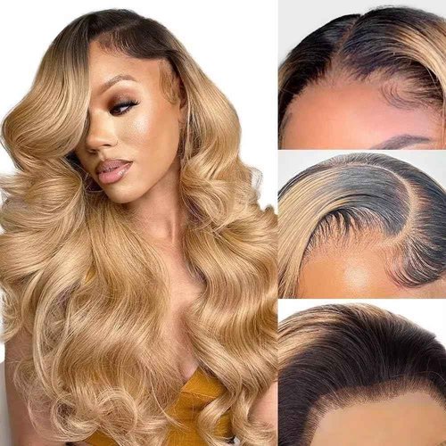SOSEXY 1B27 Human Hair Wig Body Wave Lace Front Wigs Human Hair 180% Density Pre Plucked Glueless 13x4 HD Lace Frontal Highlight Strawberry Blonde Wig 26 Inch
