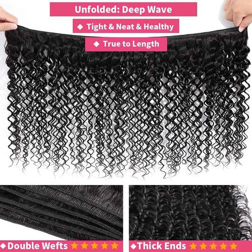 Troskamar Deep Wave Human Hair Bundles 12A Brazilian Deep Curly 3 Bundles for Black Women 18 20 22 Inch 100% Unprocessed Wet and Wavy Bundle Human Hair