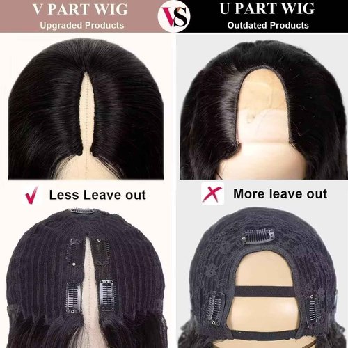 V Part Wig Human Hair Kinky Straight 180% Density Upgrade U Part Human Hair Wig For Women No Leave Out No Glue Beginner Friendly Full Head Clip In Half Wigs Yaki V Shape Wigs 20 Inch Natural Color