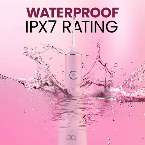 Pop Sonic Typhoon Water Flosser (Pink), Includes 4-Tip Portable Water Teeth Cleaner Picks, Rechargeable Water Dental Picks for Cleaning w/ 3 Speeds, IPX7 Waterproof Water Dental Flosser