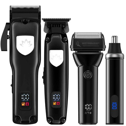 Karrte Professional Hair Clippers and Trimmer Set for Men, T-Shaper Trimmer & Foil Shaver, Nose & Ear Hair Trimmer, Cordless Clippers and Grooming Set, Hair Cutting Kit with LED Display Black