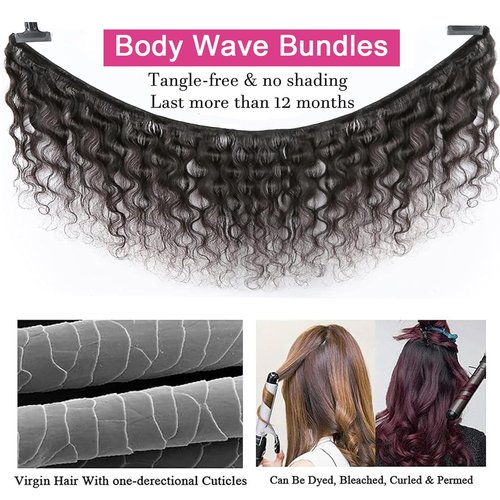 Body Wave Bundles Human Hair 18 20 22 Inch 100% Unprocessed Raw Vietnamese Human Hair Bundles Body Weave Bundles Remy Virgin Hair Bundles Natural Black Color