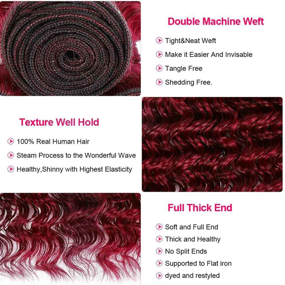 Giginger Brazilian Human Hair Bundles Burgundy 99J Deep Wave Human Hair Bundles 26 28 30 inch Wine Red Unprocessed Virgin Quick Weave Hair for Black Women