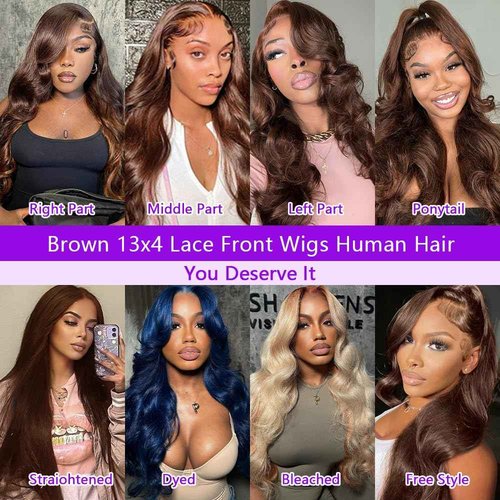 HOISAKA Chocolate Brown Lace Front Wig Human Hair Pre Plucked 13x4 Body Wave Lace Front Wigs Human Hair 28inch 250% Density Hd Lace Frontal Wigs For Blcak Women Colored #4