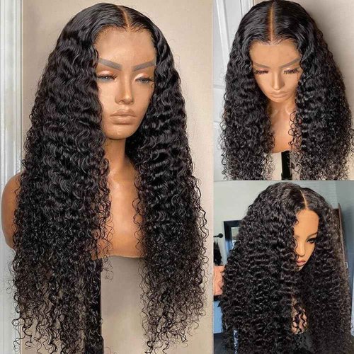 Wear and Go Glueless Wigs Human Hair Pre Plucked Pre Cut Deep Wave Lace Front Wig 4x4 Lace Closure Curly Human Hair Wig for Black Women 180% Density Curly Lace Front Wigs Glueless 24 Inch