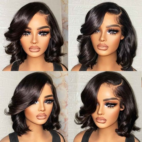 Nerkre Bob Wig Human Hair 13x6 Body Wave Lace Front Wigs Human Hair 200% Density Wigs for Women (12 Inch)