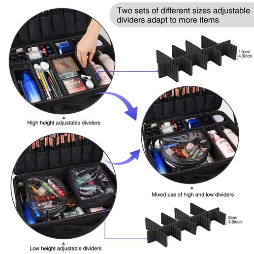Relavel Extra Large Makeup Case Travel Makeup Train Case Professional Makeup Artist Bag Portable Nail Organizer Box Art Supply Case with Adjustable Dividers/Attach to Trolley/Shoulder Strap (Black)
